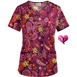 UA Tibetan Tease Wine Sweetheart Neck Scrub Top