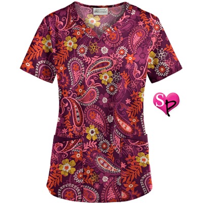 UA Tibetan Tease Wine Sweetheart Neck Scrub Top