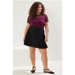Mürdüm Kalp Yaka Mesh Detaylı Örme Bluz TBBSS24AF00046