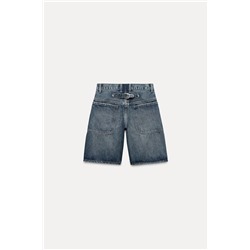 DENIM TRF LOW-RISE BERMUDA SHORTS WITH TAB