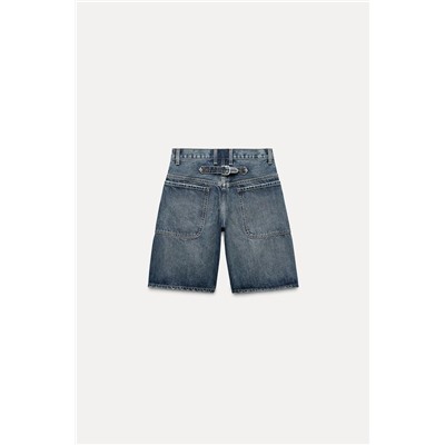 DENIM TRF LOW-RISE BERMUDA SHORTS WITH TAB