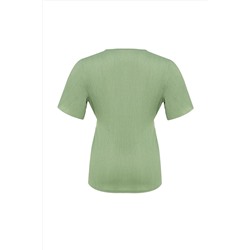 Koyu Mint Kruvaze Bağlama Detaylı Örme Bluz TBBSS23AH00126