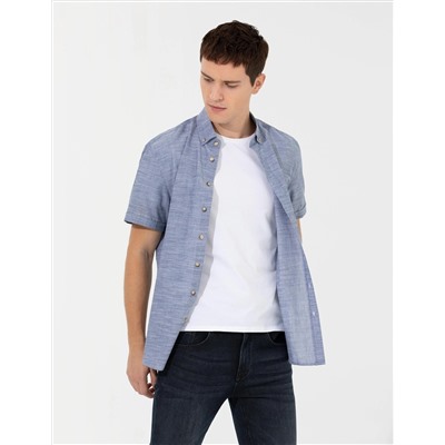 Lacivert Regular Fit Kısa Kollu Gömlek