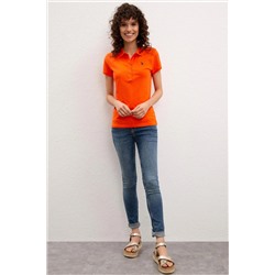 Kadın Nar Çiçeği Basic Polo Yaka Tişört