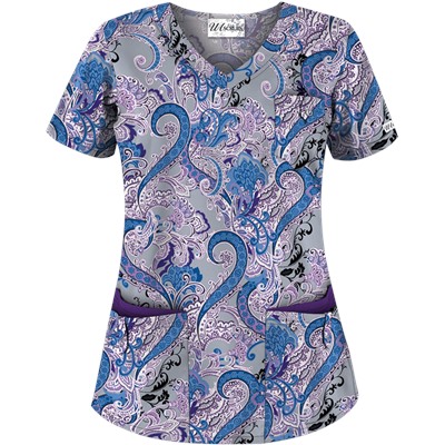 UA French Twist Silver Print Scrub Top