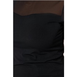 Siyah Kalp Yaka Mesh Detaylı Örme Bluz TBBSS24AF00046