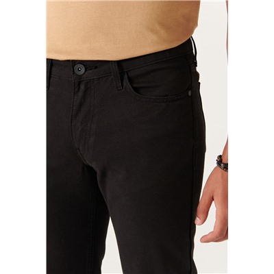 Siyah Armürlü Esnek 5 Cepli Slim Fit Dar Kesim Kanvas Pantolon
