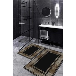 WOOLLY HOME COLLECTİON Siyah Zeminli Gold Detaylı 2'li Halı Takımı (60x100/40x60) - Wlly1190 WLLY-BNY01190