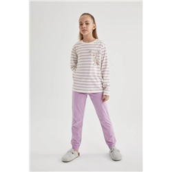 Defacto Kız Çocuk Çizgili Penye Pijama Takımı C0977A823WN