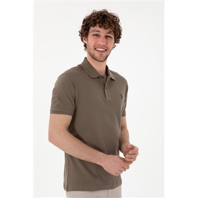 Erkek Slim Fit Polo Yaka Vizon Basic Tişört