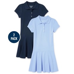 The Children’s Place  Girls Uniform Pique Polo Dress 2-Pack - Tidal