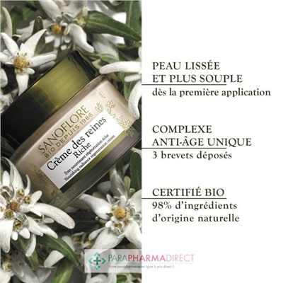 Sanoflore Crème des Reines Riche - Soin Nourrissant Régénération Eclat BIO 50 ml