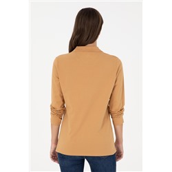 Kadın Camel Basic Polo Yaka Sweatshirt