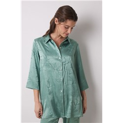Pijama camisero largo satén jacquard verde