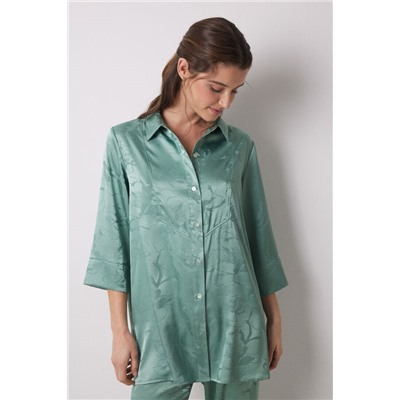 Pijama camisero largo satén jacquard verde