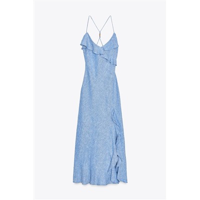 FRILL STRAPPY DRESS WITH LINEN