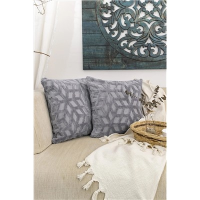 Mariva home Bohem Stile 2 Li Grey Dekoratif Kırlent Kılıfı Yastık Kılıfı 44x44 Cm 76392