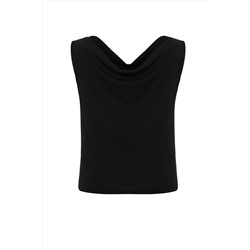 Siyah Kayık/Degaje/Madonna Yaka Örme Bluz TBBSS24AF00021