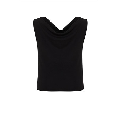 Siyah Kayık/Degaje/Madonna Yaka Örme Bluz TBBSS24AF00021