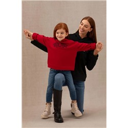 Kız Çocuk Kırmızı Kapüşonlu Sweatshirt