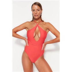 Trendyolmilla Kırmızı Halter Yaka Bağlamalı Normal Paça Mayo TBESS23MA00187