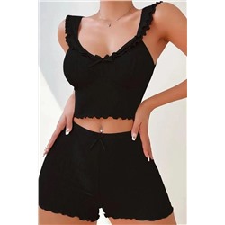 RosalineBoutique Viskon Siyah Valonlu Pijama Takımı 7505 Lily RSlineLily- PJ-7505 SERİSİ
