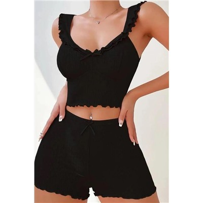 RosalineBoutique Viskon Siyah Valonlu Pijama Takımı 7505 Lily RSlineLily- PJ-7505 SERİSİ