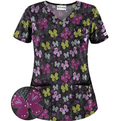 UA Butterfly Bounty Black Scrub Top