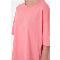 Kadın Pembe Oversize Bisiklet Yaka Tişört