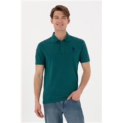 Erkek Slim Fit Polo Yaka Koyu Yeşil Basic Tişört