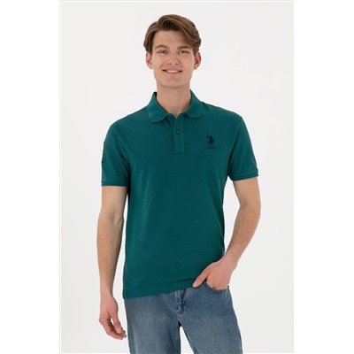 Erkek Slim Fit Polo Yaka Koyu Yeşil Basic Tişört