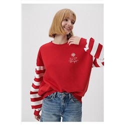 Mavi Yılbaşı Temalı Kırmızı Sweatshirt 1S10097-70390