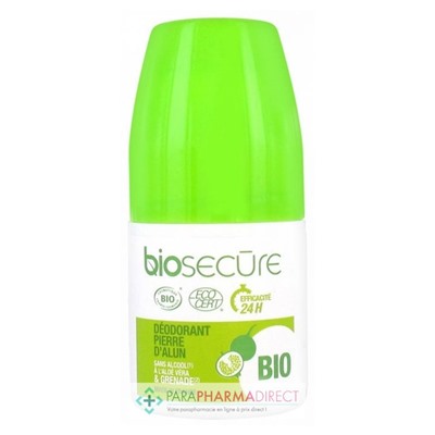 Bio Secûre Déodorant Pierre d'Alun - Sans Alcool - A l'Aloé Vera & Grenade - Efficacité 24H - BIO - 50 ml