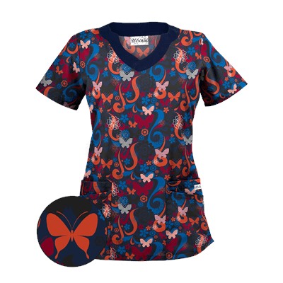 UA Flutter Flattery Navy Scallop Neck Scrub Top