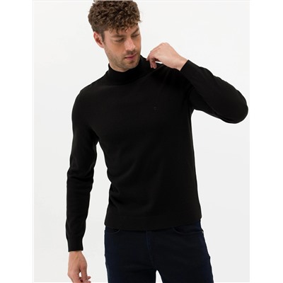 Siyah Slim Fit Yarım Balıkçı Basic Triko Kazak