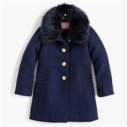 Girls' ruffle-trimmed wool coat