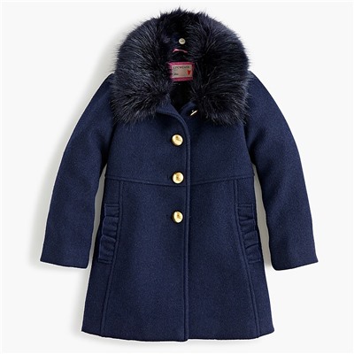 Girls' ruffle-trimmed wool coat