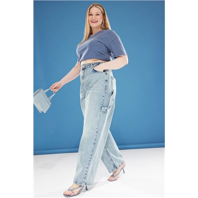 Trendyol Curve Mavi Yüksek Bel Boru Paça Büyük Beden Jean TBBAW25CJ00034