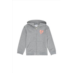 Çocuk Gri Melanj Fermuarlı Kapüşonlu Sweatshirt