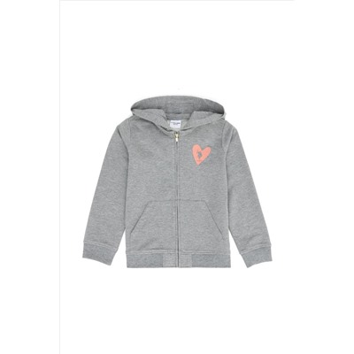 Çocuk Gri Melanj Fermuarlı Kapüşonlu Sweatshirt