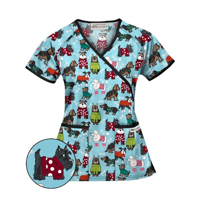 UA Best Dressed Pooch Amazing Aqua Mock Wrap Scrub Top