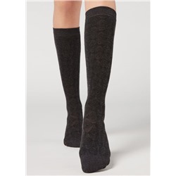 Blickdichte Kniestrümpfe mit Cashmere und geometrischem Muster
