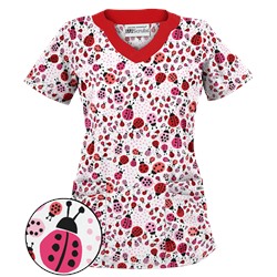 UA Lady Bug Oasis White Print Scrub Top
