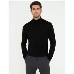 Siyah Slim Fit Balıkçı Yaka Basic Triko Kazak