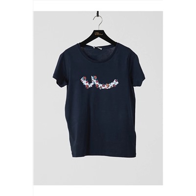 Ltb Kadın Lacivert Baskılı Kısa Kol Bisiklet Yaka T-Shirt 012208037561430000
