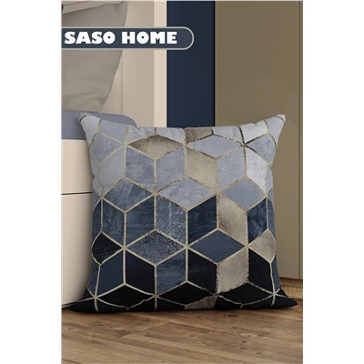 SasoHome Lacivert Mozaik Desenli Dekoratif Hediyelik Kırlent - Yastık Kılıfı SasoHomeFon002x