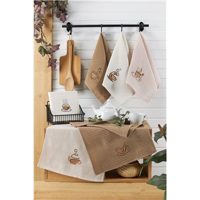 Evanora Adelina Kitchen Coffee Set 6 Adet Pamuklu Nakışlı Desenli Mutfak Havlusu Kurulama Bezi 40 X 60 evn-adlnmtfk-1