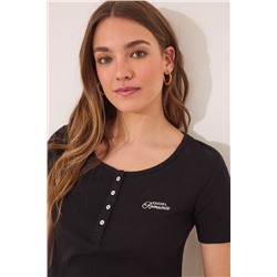 Pijama largo algodón canalé negro