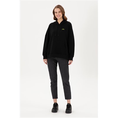 Kadın Siyah Kapüşonlu Basic Sweatshirt