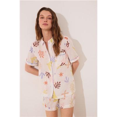 Pijama camisero corto 100% algodón hojas